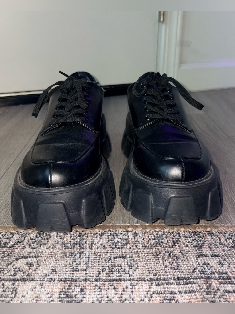 “Monolith” Black Leather Platform Oxfords